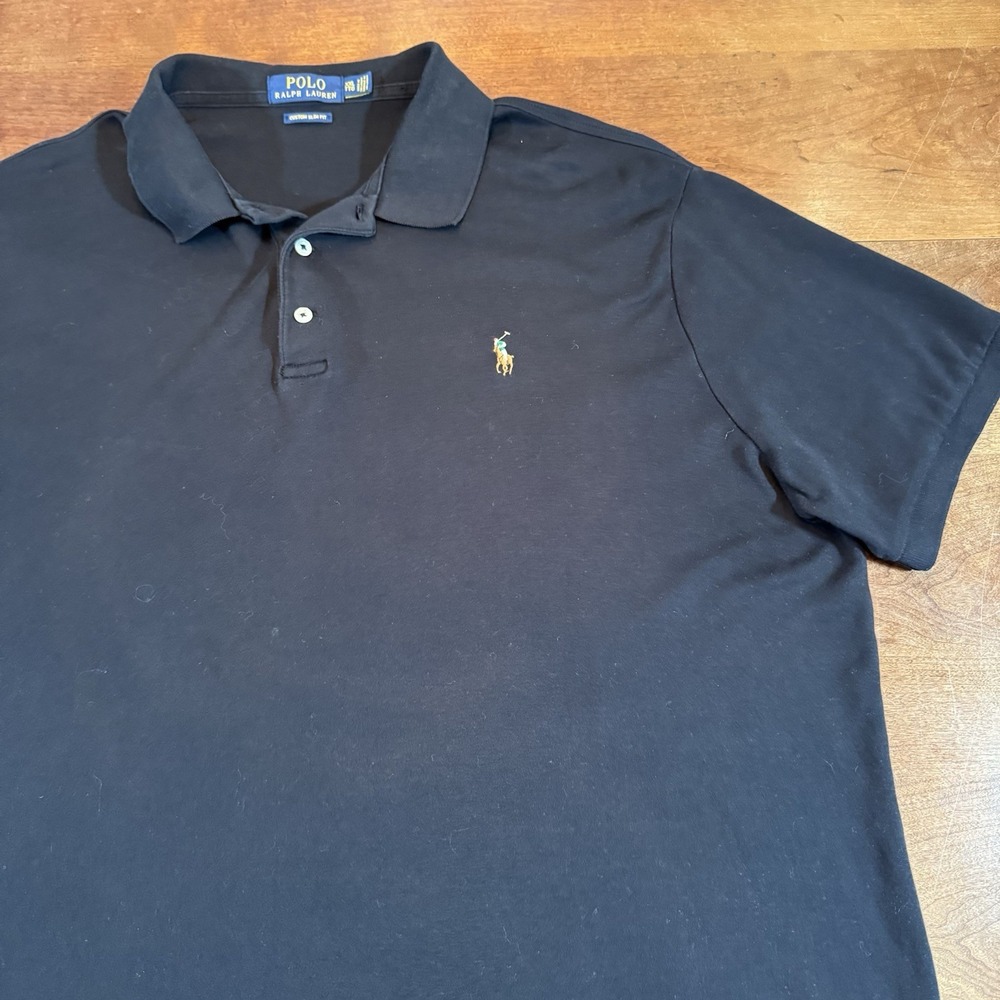 Polo Ralph Lauren Men's Black Polo Pony Logo Golf Soft Cotton Slim Fit Size XXL - Picture 2 of 8